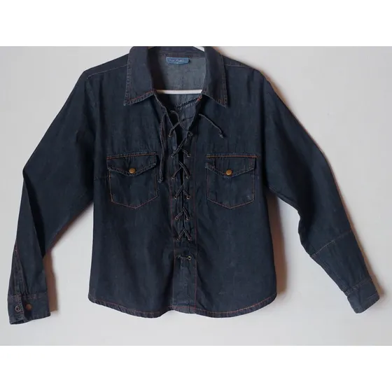 Blusa Camisa Jean Negro Trenzada Europea Talla M