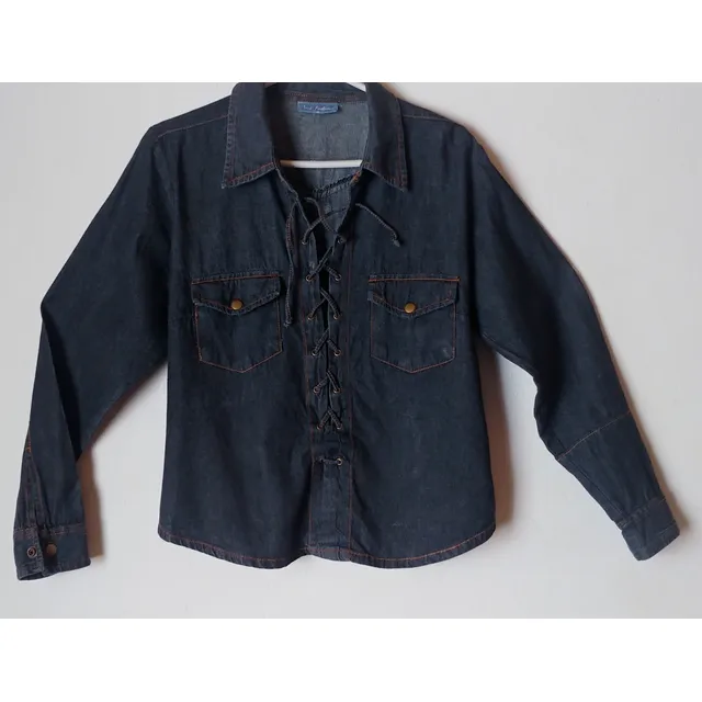 Blusa Camisa Jean Negro Trenzada Europea Talla M