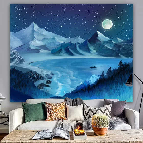 Tapiz Invierno Para Dormitorio Diseño Montaña Lago
