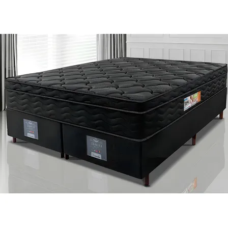 Cama Box King Colchão Ortofirm Black + Box 193x203x67 One Face Espuma D33 Preto