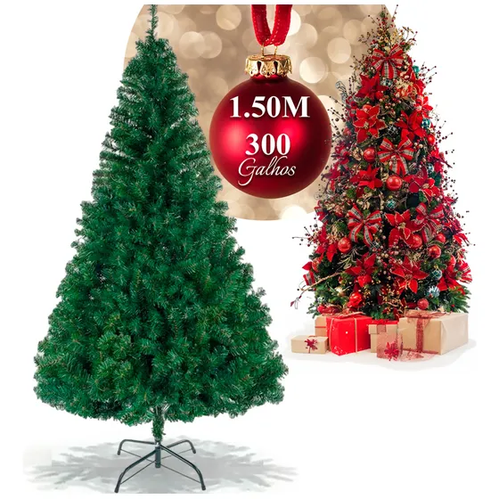 Árvore De Natal Grande Pinheiro Luxo Cheia Cor 1.50m Verde 300 Galhos 1 50 Arvore De Natal Grande Fitpolo