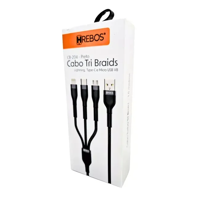 Cabo Usb 3 Em 1 Tipo-c V8 Para Smartphone Celular