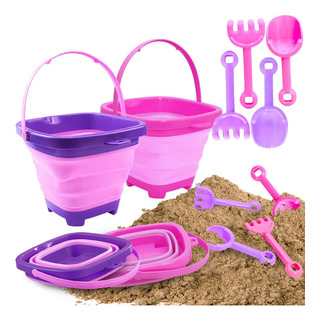 Juego De 6 Cubos De Playa Plegables Para Niños, 2,5 L, Cubos Juego De 6 Cubos De Playa Plegables Para Niños, 2,5 L, Cubos