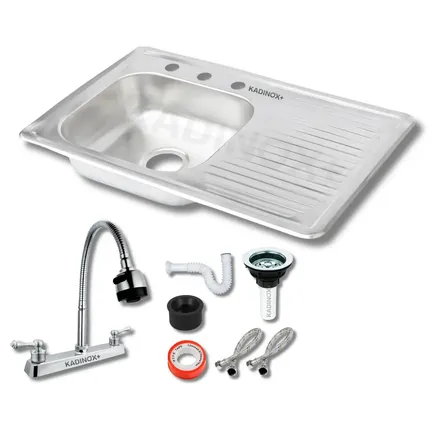 Fregadero Tarja Kadinox Plus Para Cocina De Empotrar Acero Inoxidable 80×50 Cm Con Kit De Instalacion Y Mezcladora Flexible Escurridor Derecho
