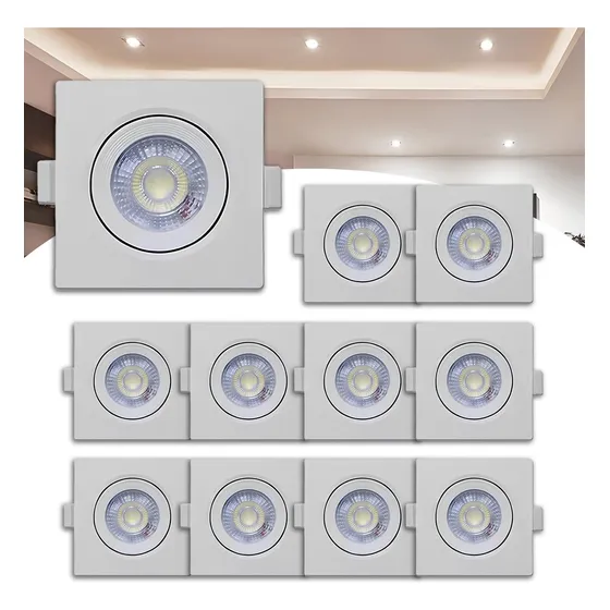 Kit 10 Spot Led Quadrado 12x12 Branco Frio 6500k 9w