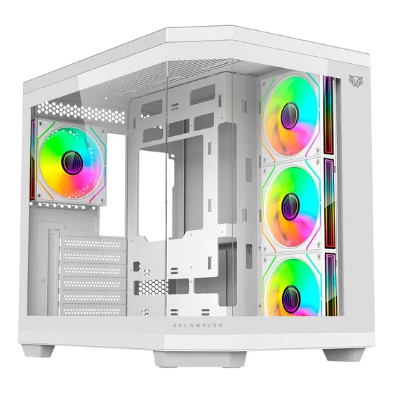 Gabinete Gamer Balam Rush Media Torre Tank Master Atx 4 Fan Color Blanco