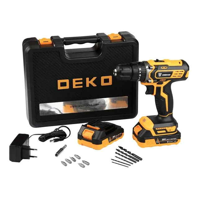 Parafusadeira Furadeira Deko 20v 3/8 Com 2 Baterias E Maleta Amarelo/preto 127/220v