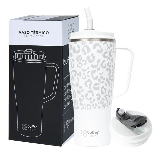 Vaso Termico Termo Mug Para Agua Cafe 1 Litro Buffer Acero Inoxidable Ice Leopard