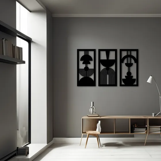Cuadro Madera Moderno Calado Decorativo Minimalista Set X3