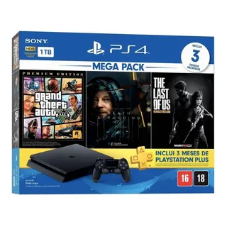 Sony Playstation 4 Slim 1tb Mega Pack: Gta V Premium/death Stranding/the Last Of Us Remastered Cor Preto Onyx 2023 Sony Playstation 4 Slim 1tb Mega Pack: Gta V Premium/death Stranding/the Last Of Us Remastered Cor Preto Onyx 2023