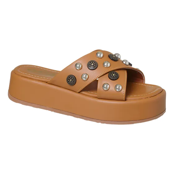 Tamanco Flatform Com Aplicações Chinelo Plataforma Papete