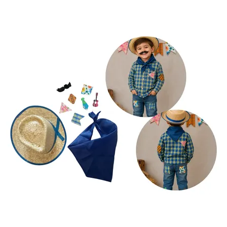 Kit Chapéu Malandrinho E Lenço Junino Caipira Festa Junina