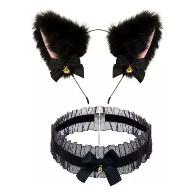 Set Orejas De Gato Gargantilla Con Cascabel Cosplay Disfraz