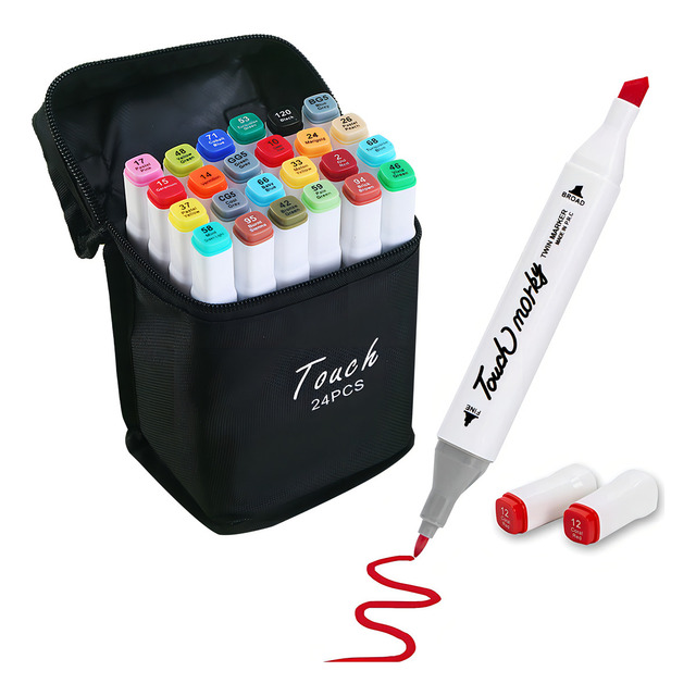 Conjunto Estojo Caneta Permanente Ponta Dupla Para Colorir 24 Unidades Touch Conjunto Estojo Caneta Permanente Ponta Dupla Para Colorir 24 Unidades Touch