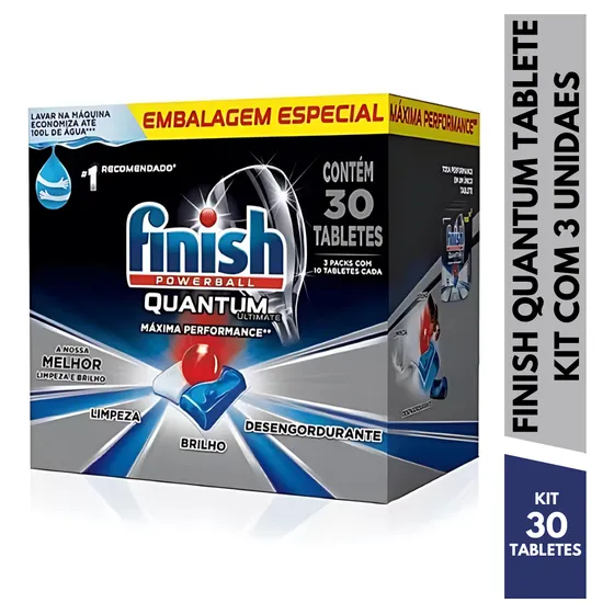 Kit C/3 Finish Quantum Tablete Detergente Lava Louças 30un