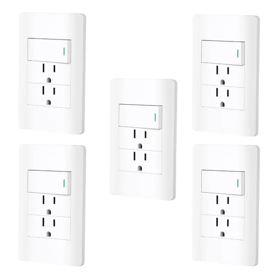 Kit De 5 Placas Con 2 Contactos Y 1 Apagador Blanco Brillant