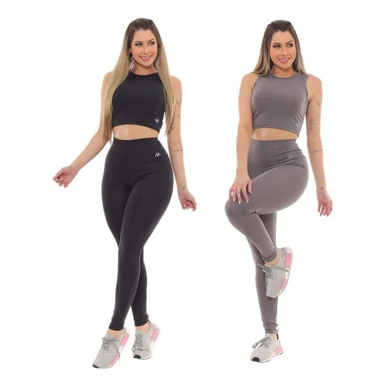 Kit C/ 2 Conjunto Blackout Moda Fitness Zero Transparencia