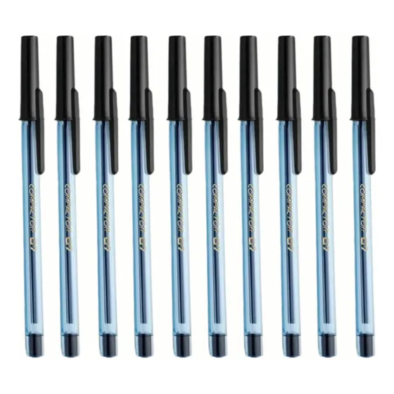Kit 10 Canetas Compactor Preta  Tubo Transparente Para Enem