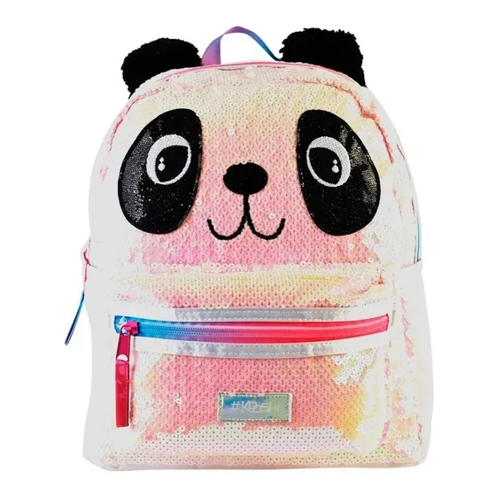 Mochila Kooshi Panda Con Lentejuelas Infantil Dos Cierres 