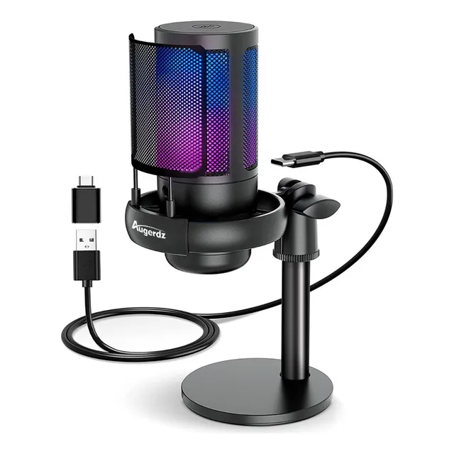 Micrófonos Usb Rgb Condensador Cardioide Para Pc / Tel Gamer Color Negro