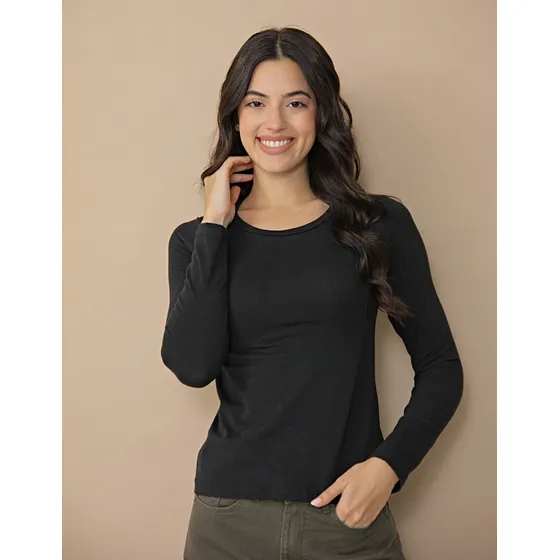 Remera Onyx Basica De Algodon Con Lycra Manga Larga Mujer