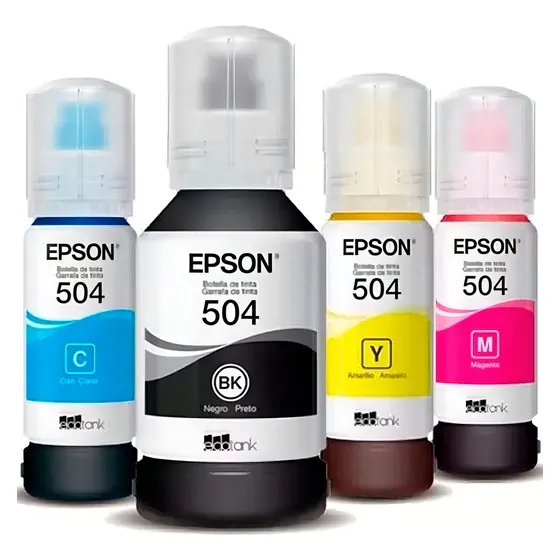 Kit 4 Tintas Epson T504 Ecotank Tinta Continua L4150 L4160 L6161 L6171 L6191 Tinta Colores