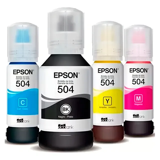 Kit 4 Tintas Epson T504 Ecotank Tinta Continua L4150 L4160 L6161 L6171 L6191 Tinta Colores