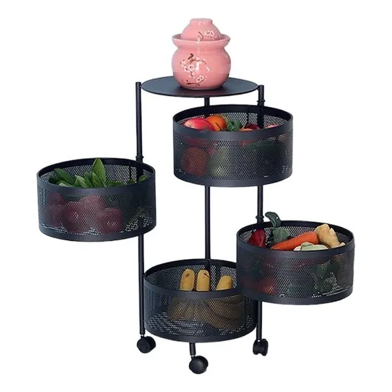 Estante Giratorio Organizador Verdulero Frutero Metal 4 Piso Color Negro