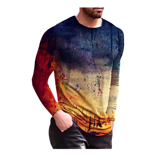 Camiseta Manga Larga Para Hombre Estampado Graffiti Ajustado
