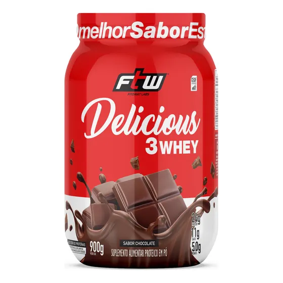 Delicious 3 Whey Proteína Hidrolisada Concentrada E Isolada Pote 900g Sabor Chocolate - FTW
