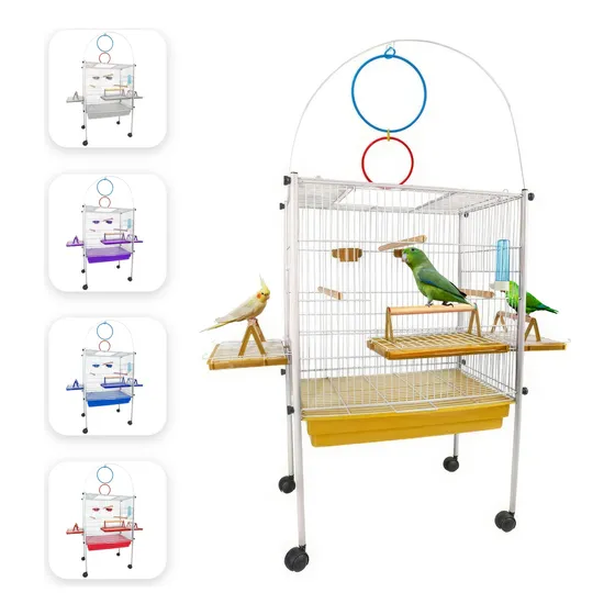 Viveiro Gaiola Triplex Com Rodinhas Branco Amarelo
