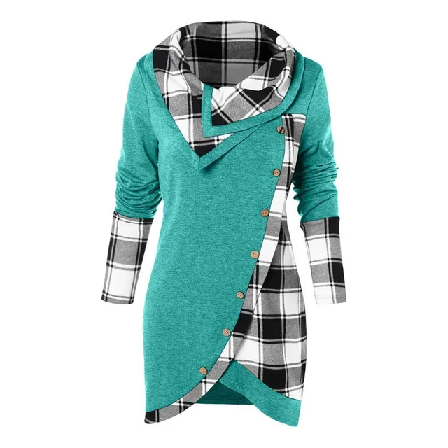 Para Mujer Blusa Manga Larga Cuadro Cuello Alto Tartan Tops