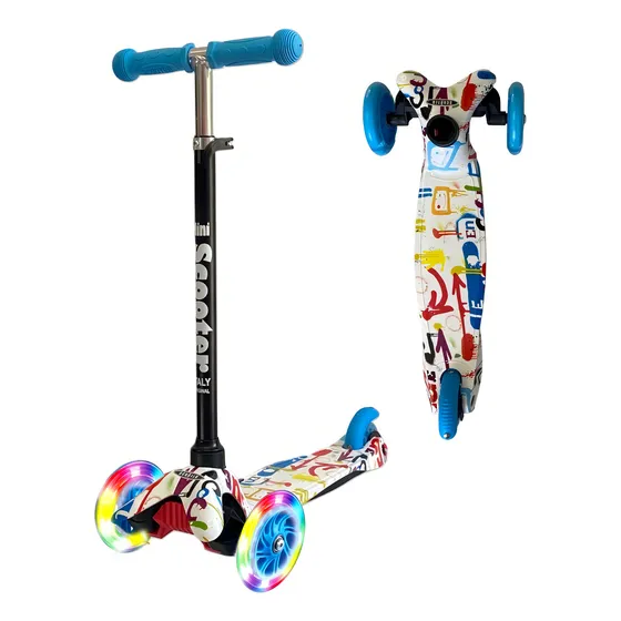 Monopatín Infantil de Pie de 3 Ruedas Scooter Italy Mini 3R con Luces Azul Graffiti