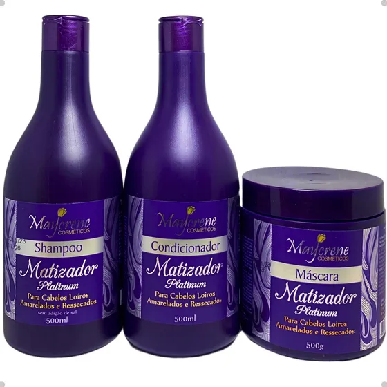 Kit Matizador Maycrene Shampoo + Condicionador + Mascara
