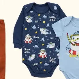 Básico Mais Criativo Kit 9 Peças Body Bebê Menino Algodão Inverno Manga Longa