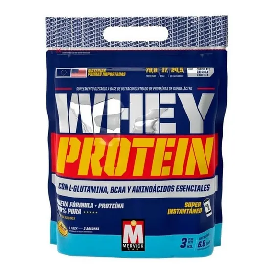 Proteina De Suero Whey Protein Mervick Lab 3kg Sabor Vainilla, Chocolate Y Frutilla