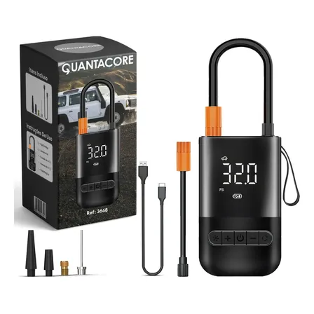 Compressor Digital Portátil Quantacore Preto Para Carro E Moto Usb-c 127/220v 60 Hz Monofásica