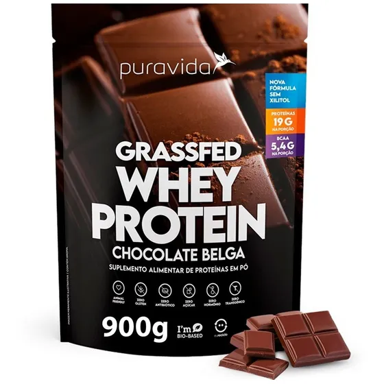 Grassfed Whey Protein 900g Pura Vida Sabor Chocolate belga