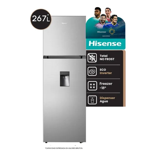 Heladera Inverter Con Freezer Hisense 267l Con Dispenser De Agua Gris