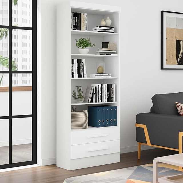 Qmovi 3420.5 Estante Para Livros 2 Gavetas 4 Prateleiras Cor Branco Qmovi 3420.5 Estante Para Livros 2 Gavetas 4 Prateleiras Cor Branco