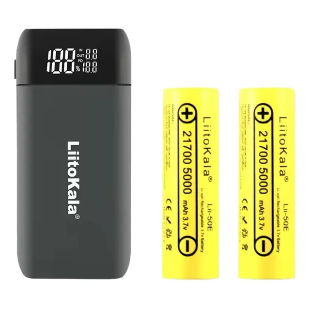 Cargador Powerbank Usb 18650 21700 Litokala + 2 Pilas 21700