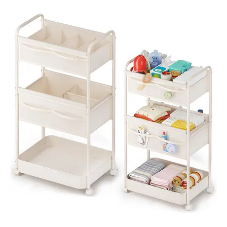 Carrito De Pañales Móvil Beige Con Divisores Y Gran Capacida