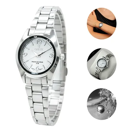 Relógio De Pulso Oremte Premium Xii1159 Com Corria De Aço Inoxidável Cor Prateado - Fondo Branco Prata