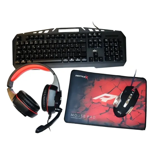 Teclado Mouse Audifono Mousepad Kit 4 En 1 Gamer Reptilex