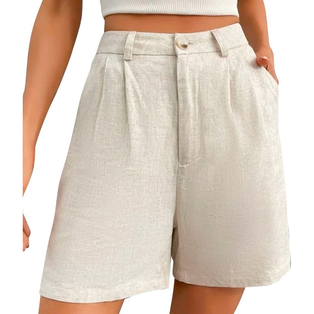 Bermuda Jorts Linho Feminino Social Larguinho Bolso Passante Bermuda Jorts Linho Feminino Social Larguinho Bolso Passante