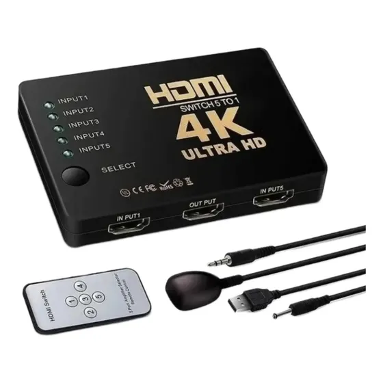Switch Hdmi Adaptador Hub 5x1 Splitter Com Controle