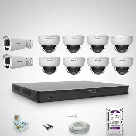 Kit Cftv Nvr Ip 16 Canais C/ 10 Câmeras Varifocal Zoom + Hd Preto