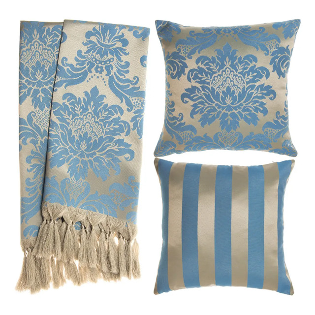 Kit Manta para Sofa com 2 Capas de Almofada Estampadas