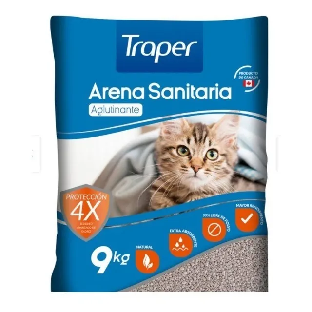 Arena Sanitaria Gatos Traper 9 Kilos (amonio, Fecas,orina) 