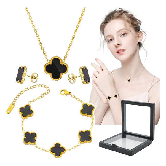 4pzs Collar Y Pulsera Y Aretes Trébol Regalos Para Mujer 18k